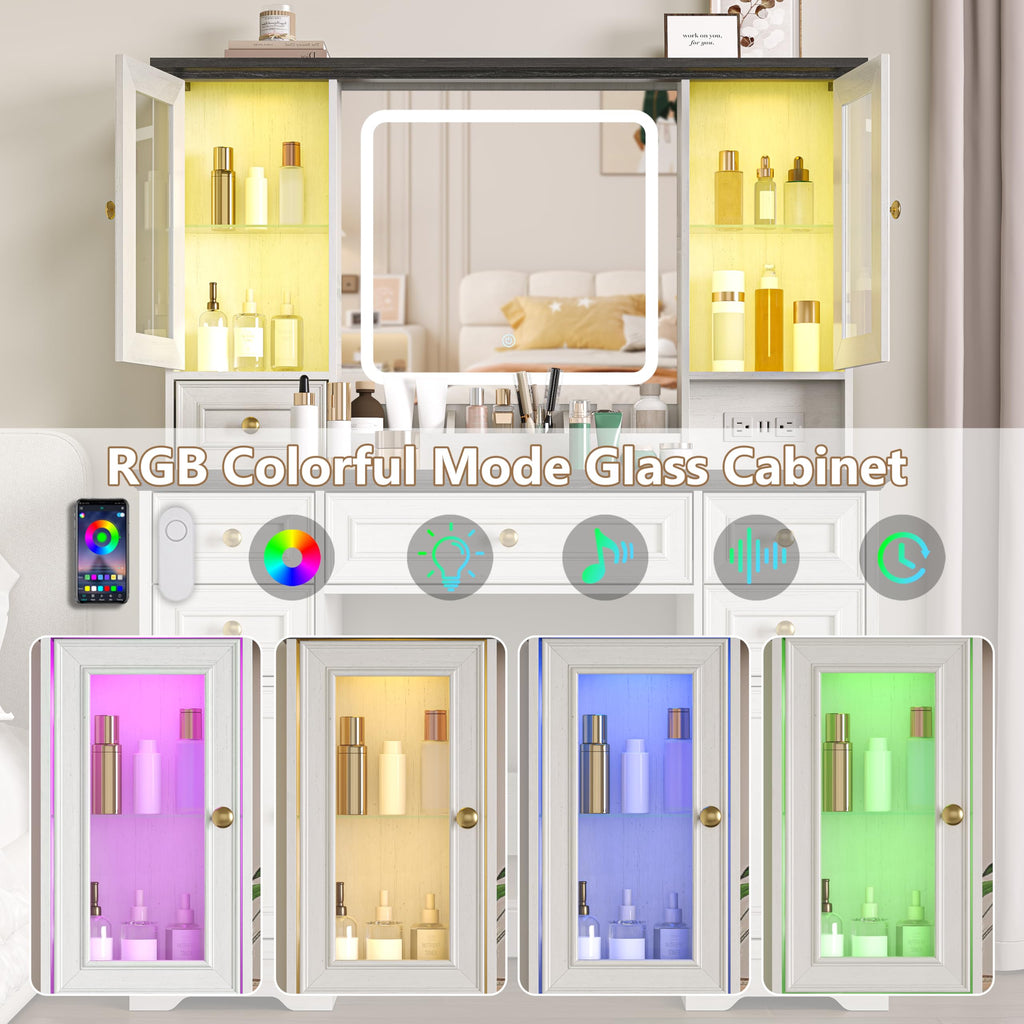 White Makeup Vanity Desk with Mirror and LED Lights D3630