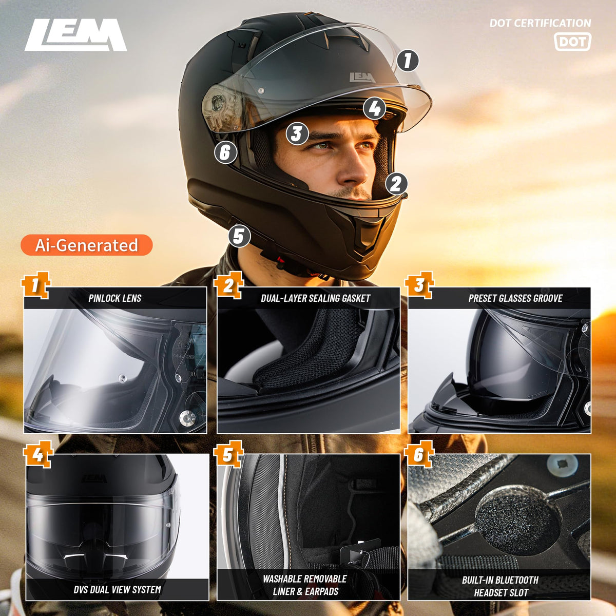 Full Face Motorcycle Helmet DOT Certified Matte Black Medium Q8504