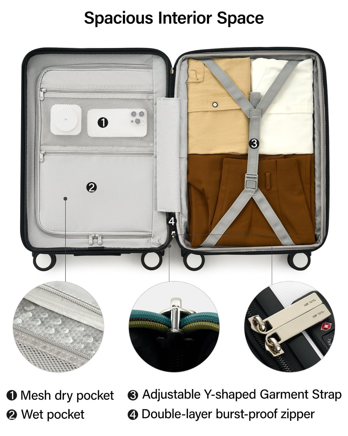 20-Inch Hardside Expandable Carry-On Luggage Suitcase, White S95880