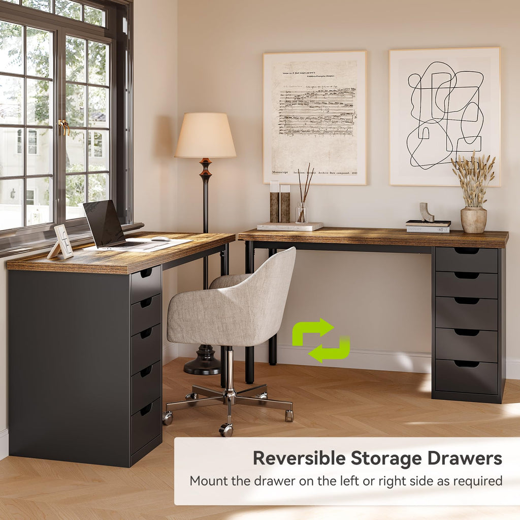 47 Inch Computer Desk with 5 Drawers Metal Frame Y433
