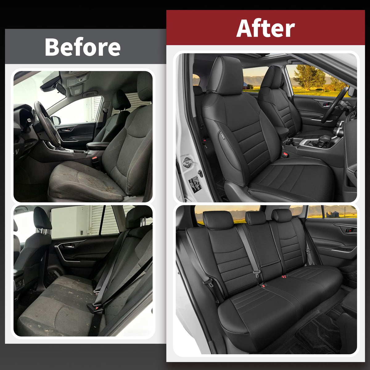 Black Leather 5 Seats Car Seat Covers Set G33676