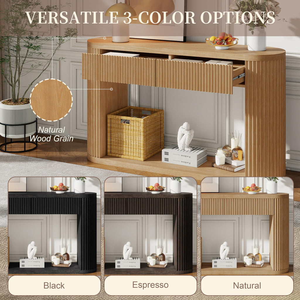 Fluted Console Table 2 Drawers Wood Natural G415