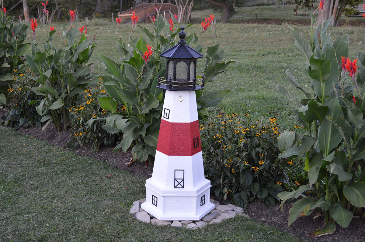 Amish-Made 56" Tall Solar-Powered LED Lighthouse with Base B427