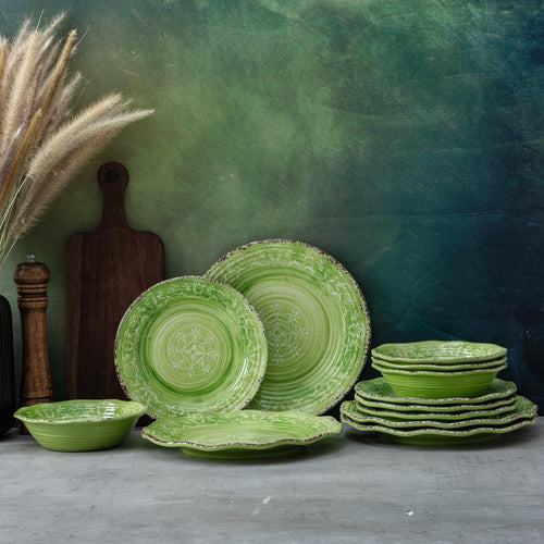 12 Piece Green Melamine Dinnerware Set S140603