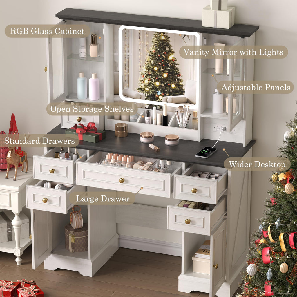 White Makeup Vanity Desk with Mirror and LED Lights D3630