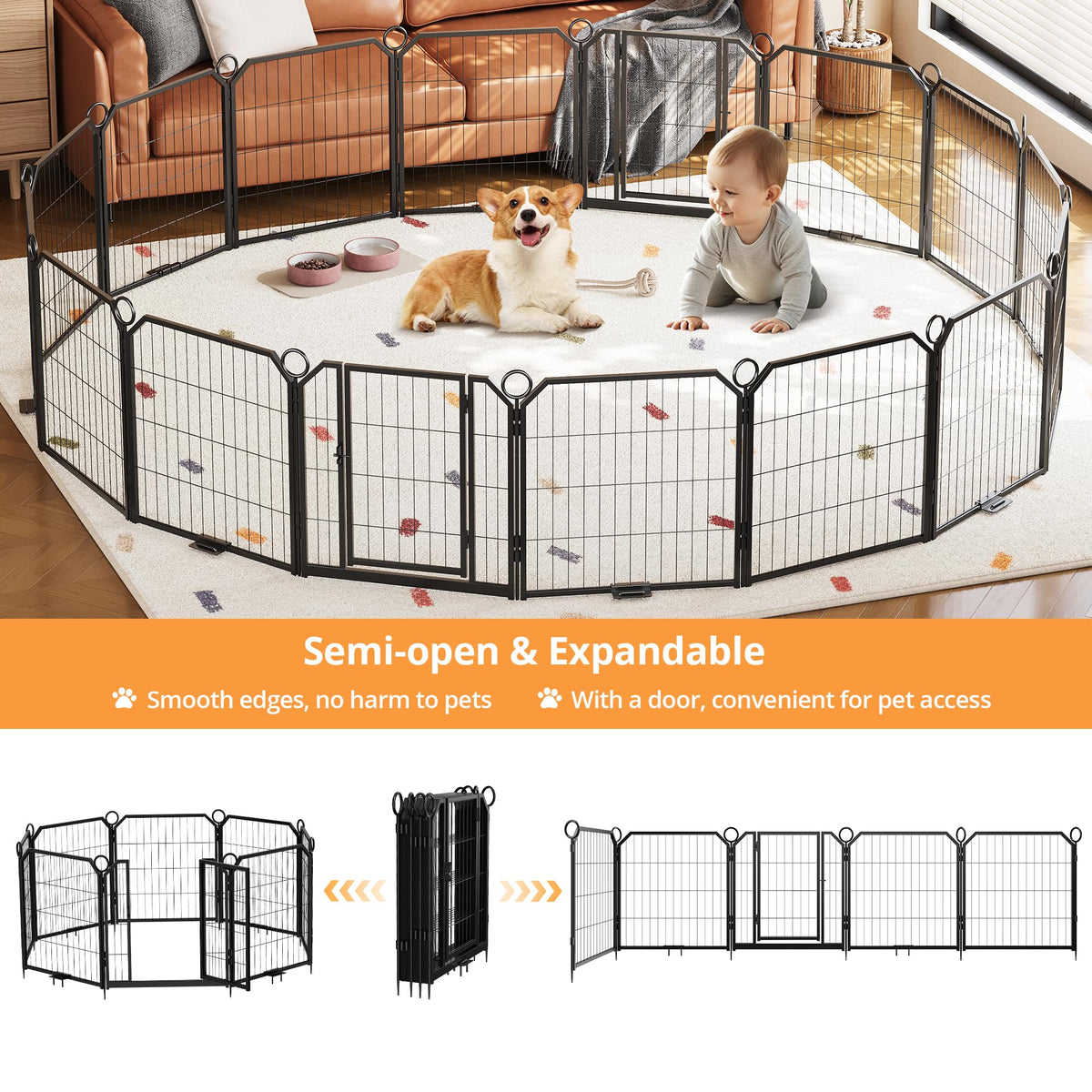32 in 16 Panel Dog Playpen with Gate H99569