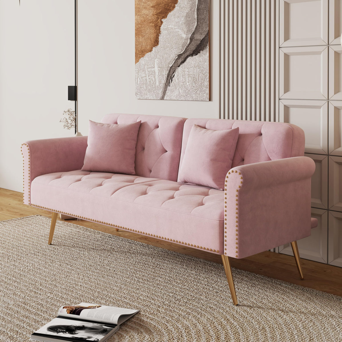 Pink Velvet Futon Sofa Bed F5552