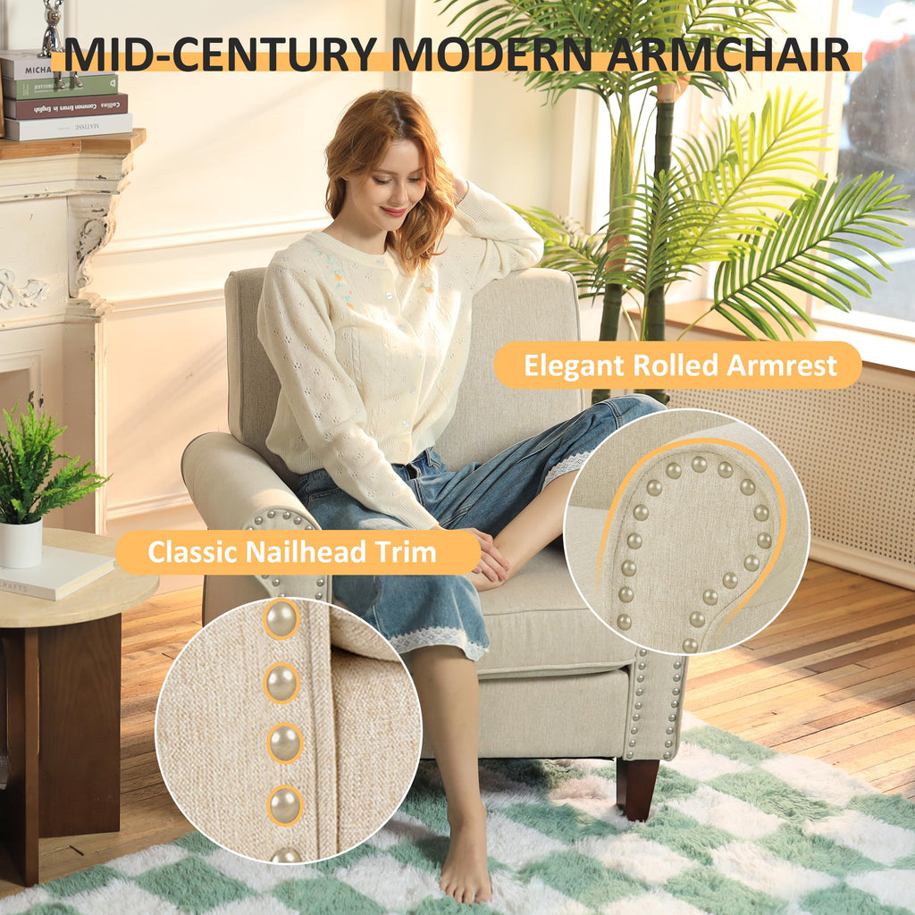 Beige Mid-Century Modern Accent Chairs Set of 2 E81063