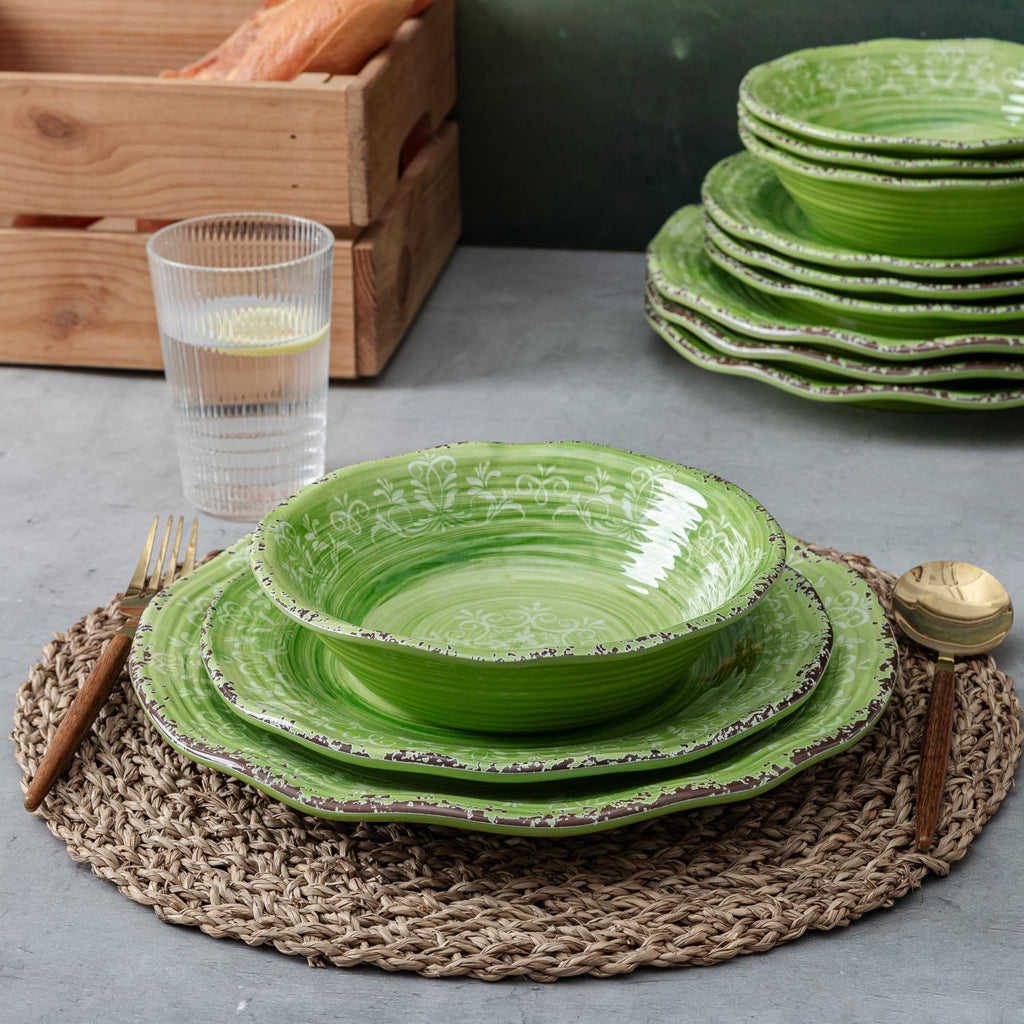 12 Piece Green Melamine Dinnerware Set S140603