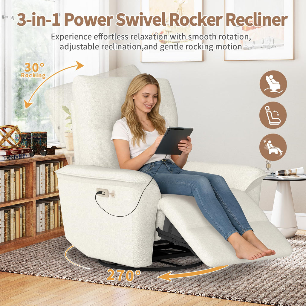 Power Swivel Rocker Recliner Chair with Phone Holder and USB Ports S8360