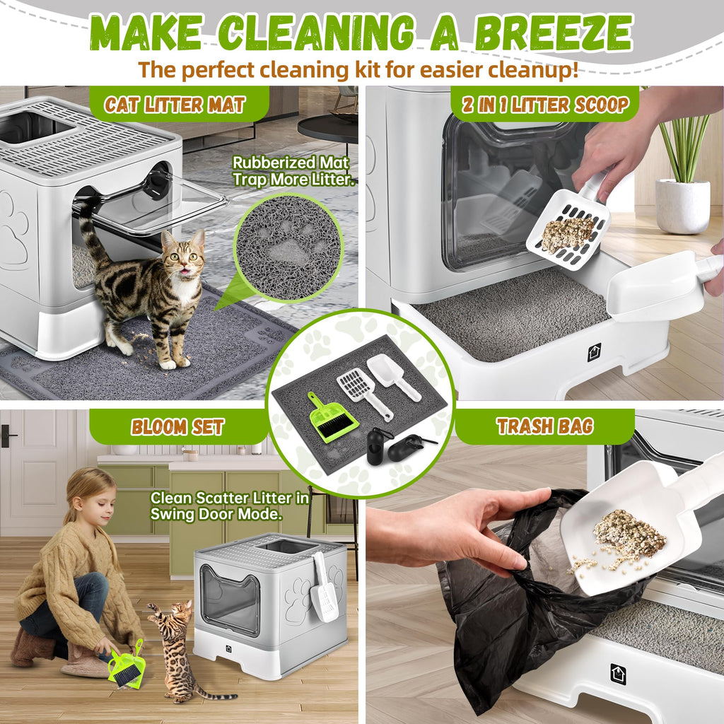 Covered Cat Litter Box, Extra Large Drawer Design with Dual Entry,Pale Grey J13646