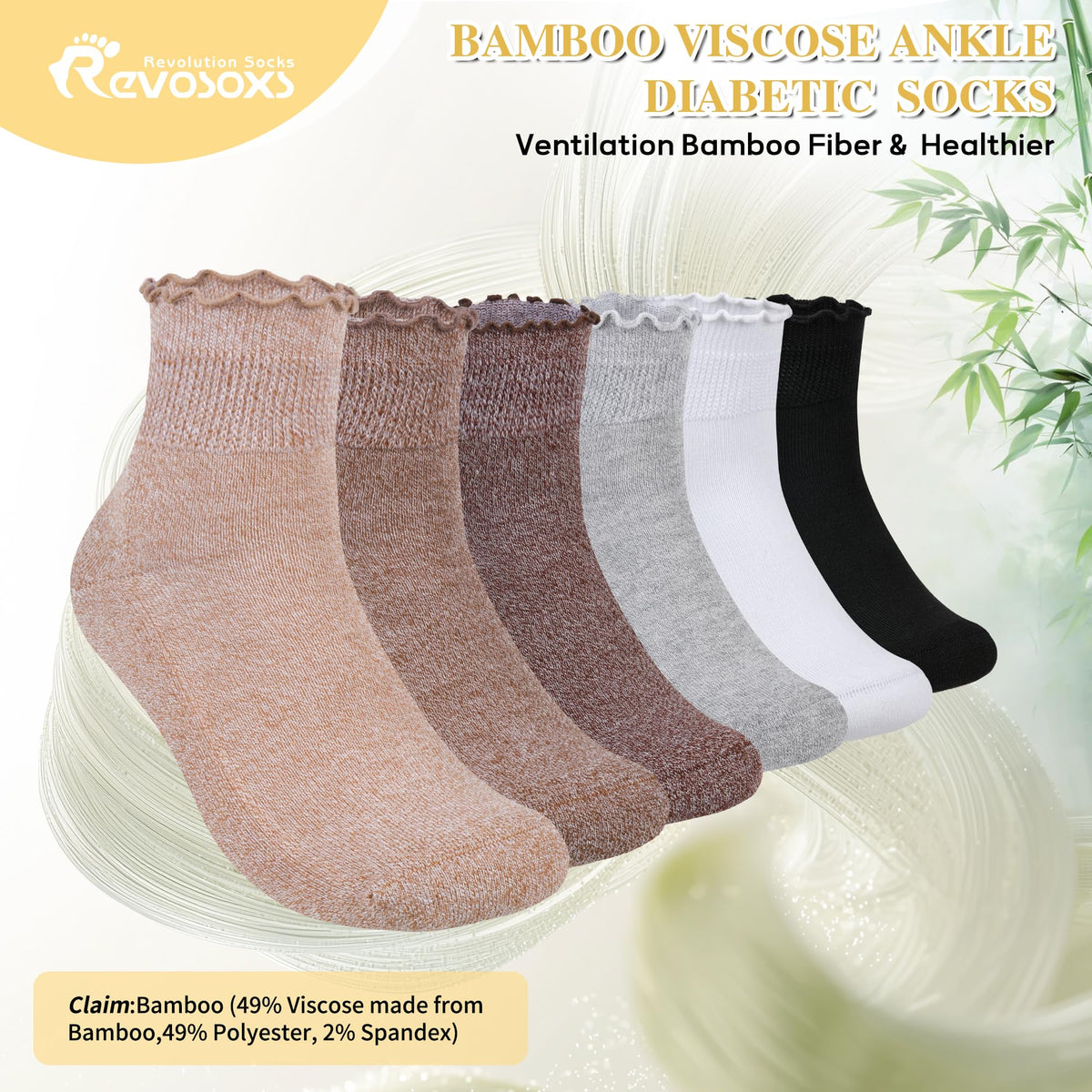 6 Pairs Non Binding Wide Seamless Diabetic Ankle Socks C5951