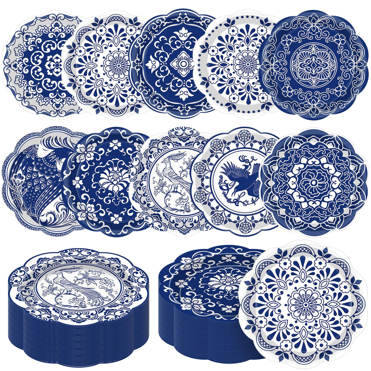 120 Pieces 7 Inch Blue Floral Paper Plates A9489