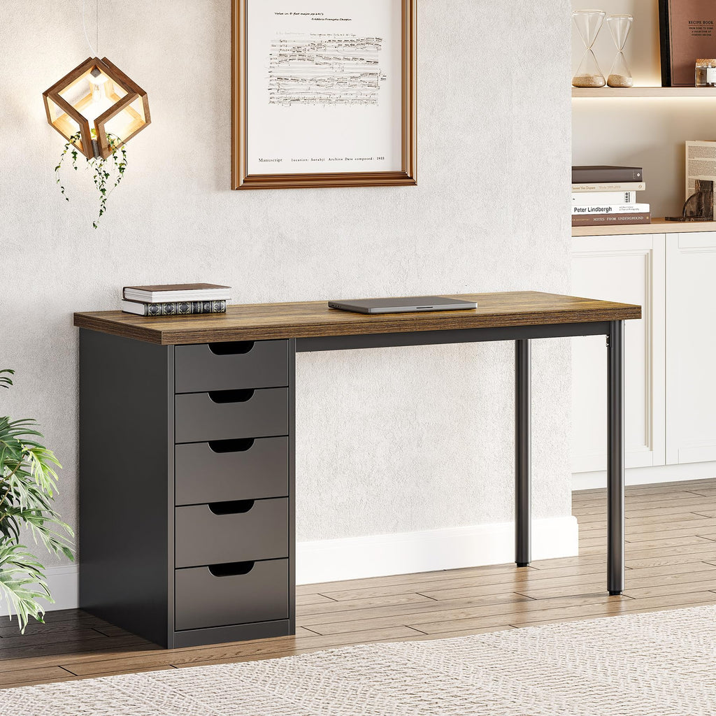 47 Inch Computer Desk with 5 Drawers Metal Frame Y433