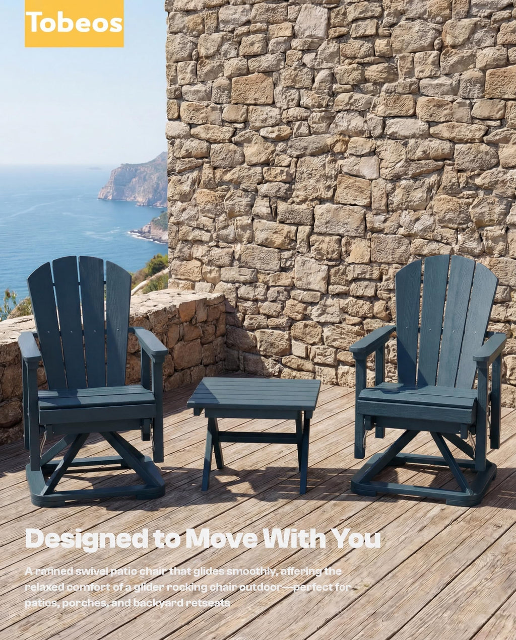 HDPE Oversized Swivel Glider Rocking Chair Set of 2 Navy Blue A140431