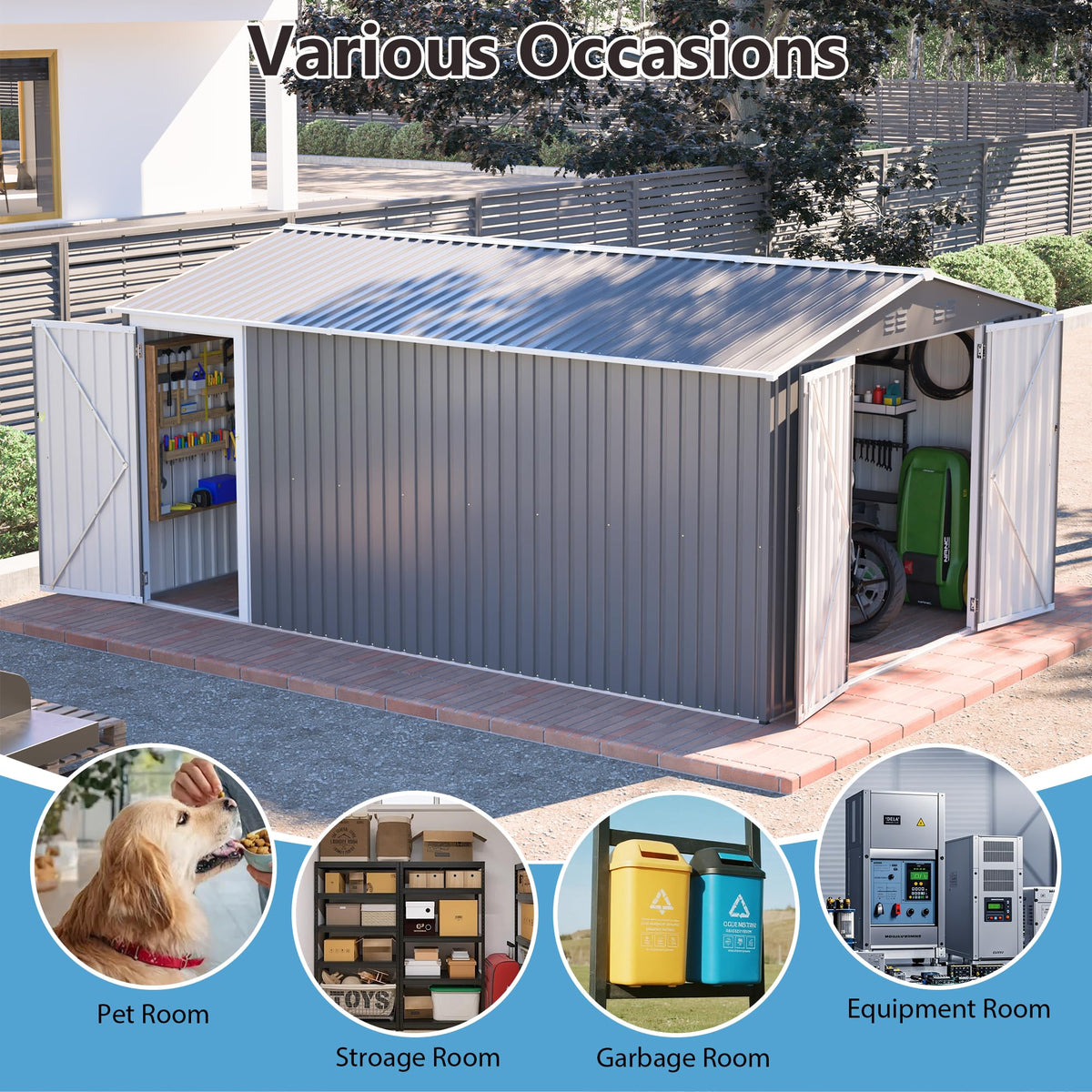 10x14 FT Light Gray Metal Storage Shed I8921