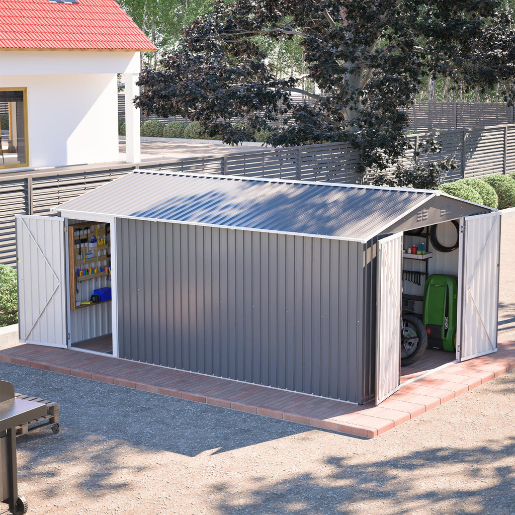 10x14 FT Light Gray Metal Storage Shed I8921