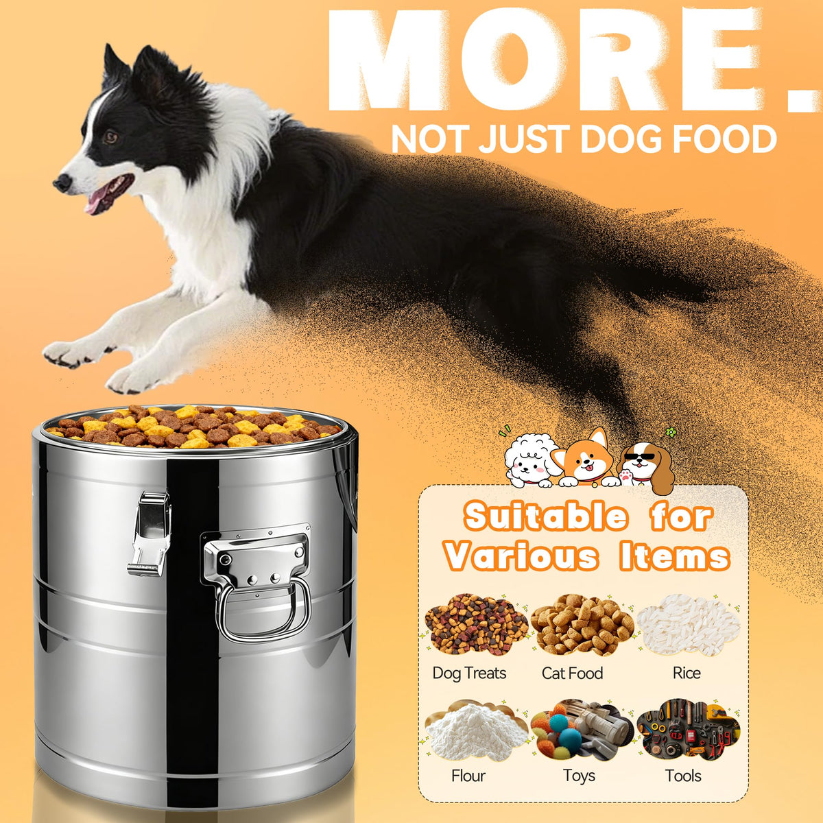 40lb Airtight Stainless Steel Dog Food Storage Container V135