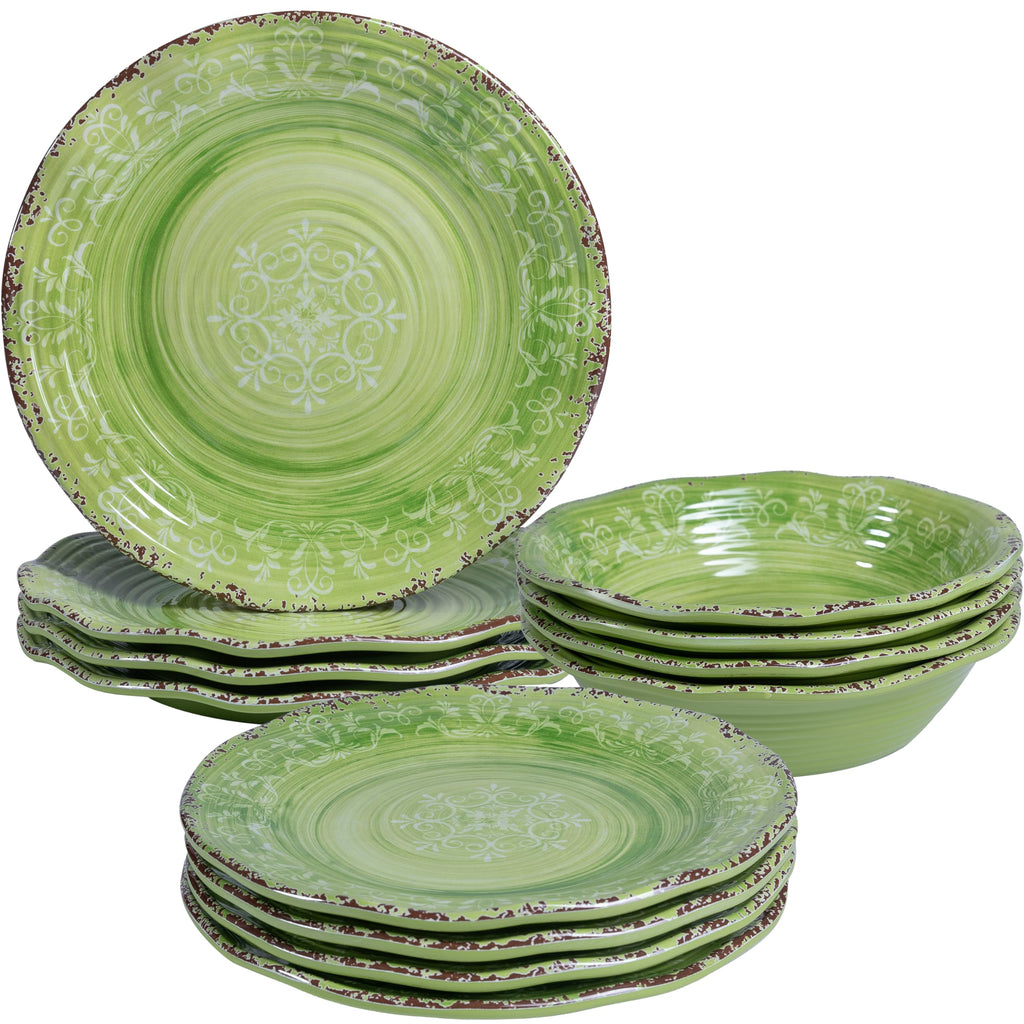 12 Piece Green Melamine Dinnerware Set S140603