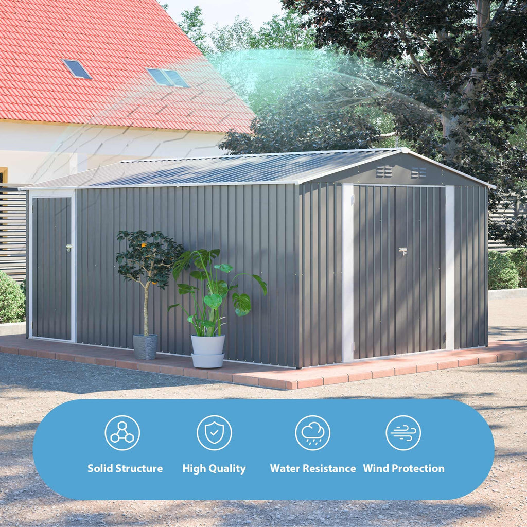 10x14 FT Light Gray Metal Storage Shed I8921